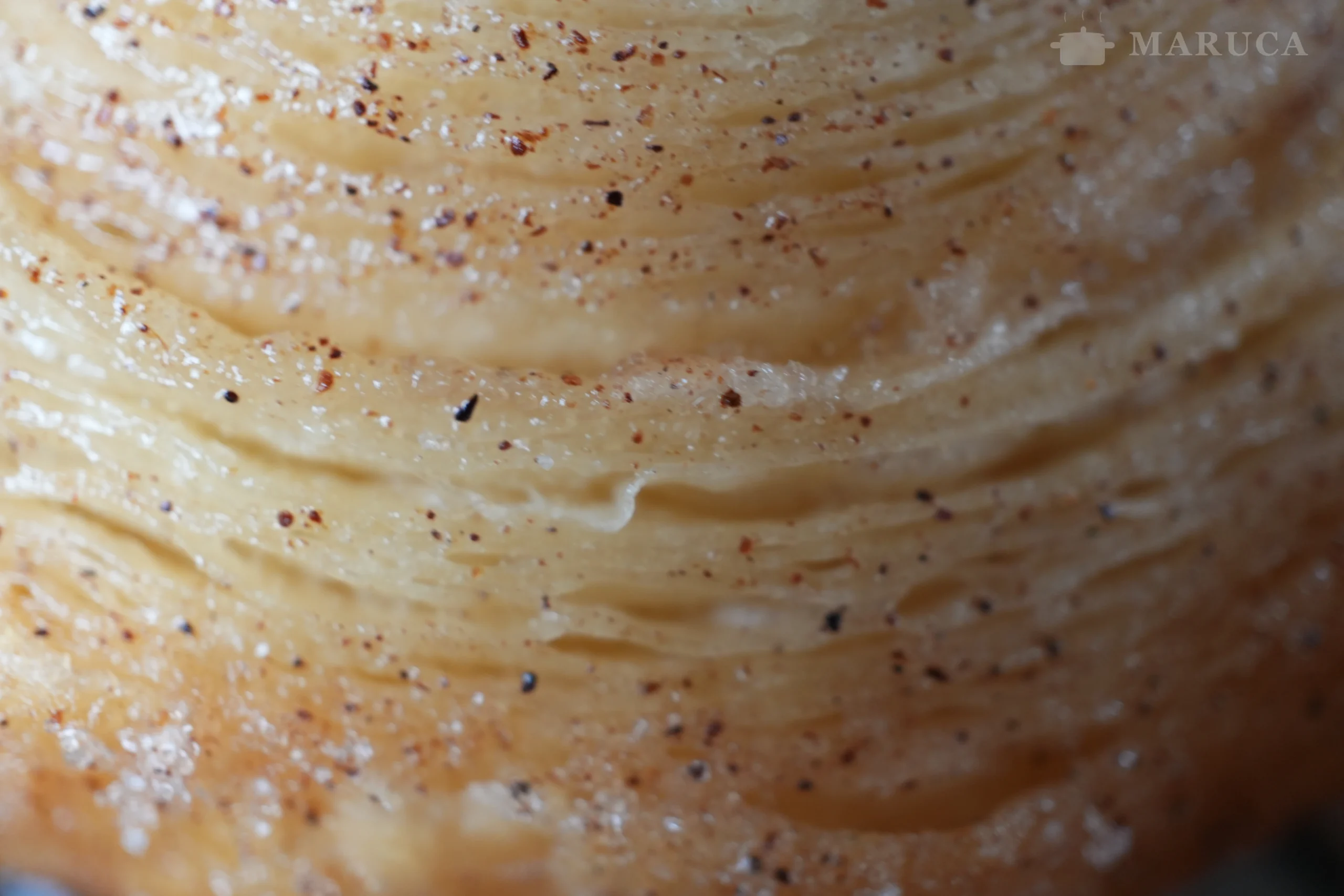 macro: palmerita hojaldrada con azúcar y canela